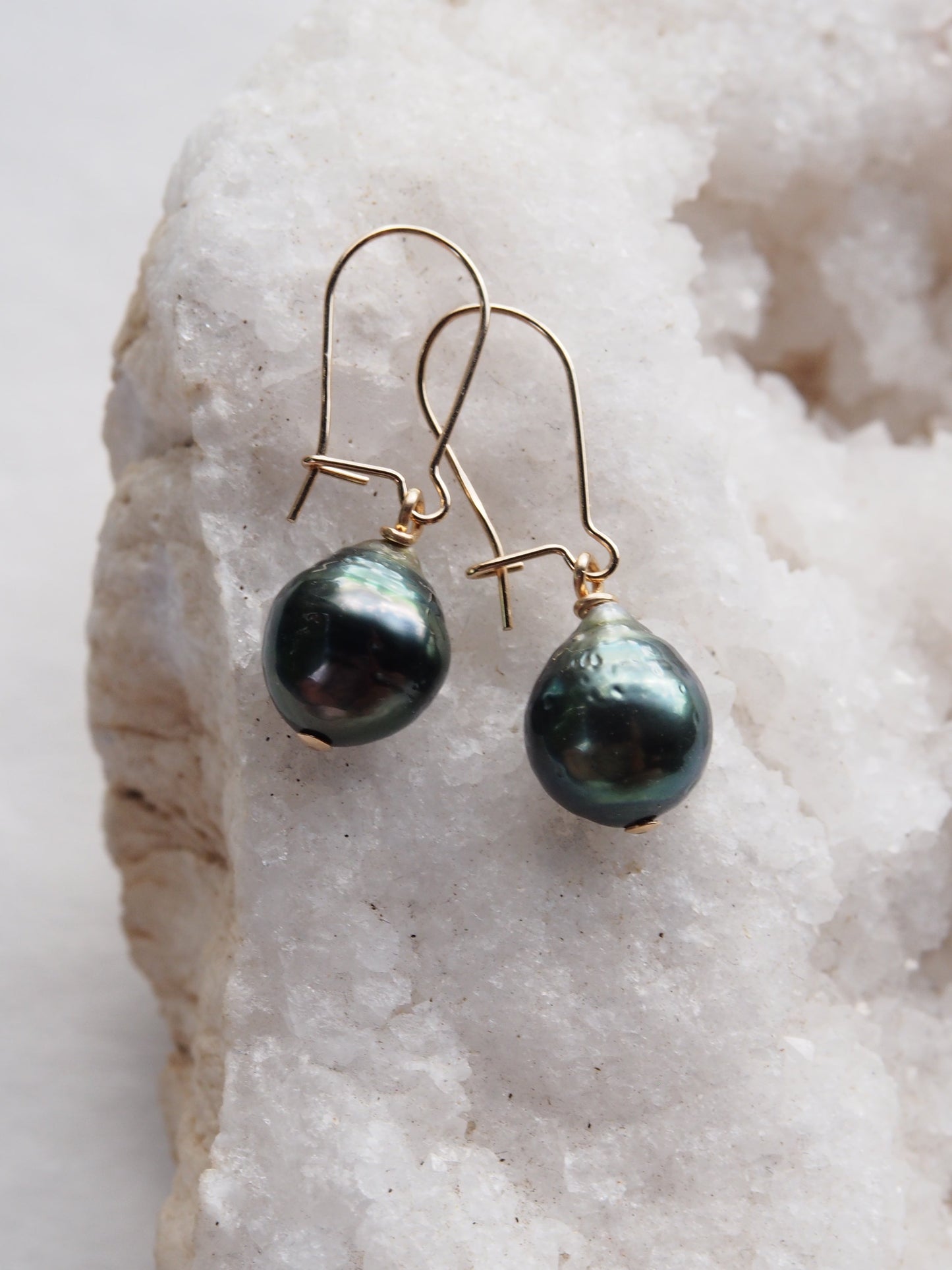 Gold Tahitian Pearl Drop Earrings - Alaula