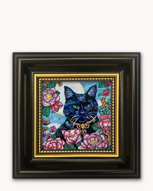 Black Cat Rose Bouquet Framed Magnet ( Medium )