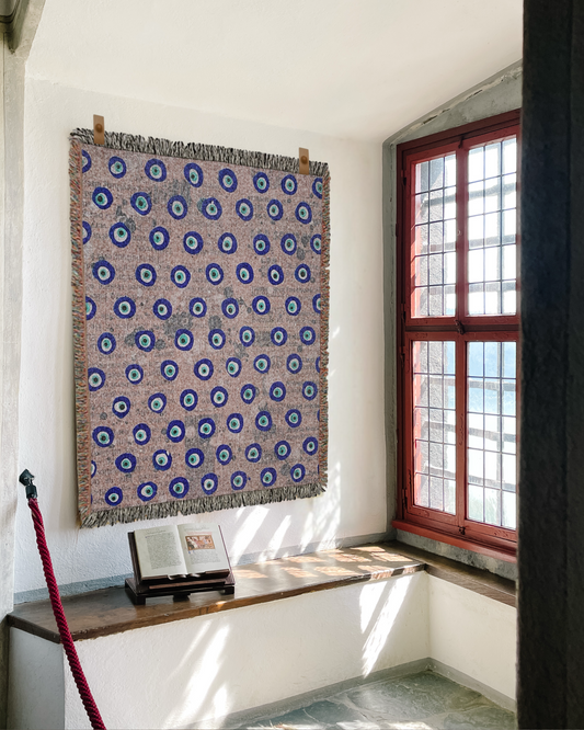 Dusty Pink Evil Eye Woven Blanket