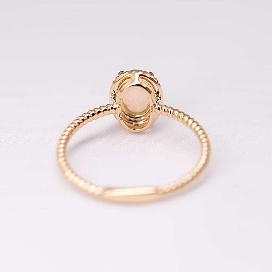 Twisted Band Oval Australian Solid Opal Ring in 14K Yellow Gold