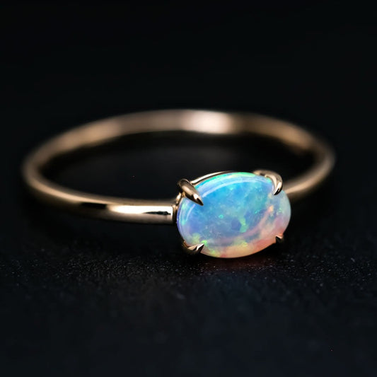 18K Yellow Gold Engagement Ring featuring an Oval Australian Solid Opal