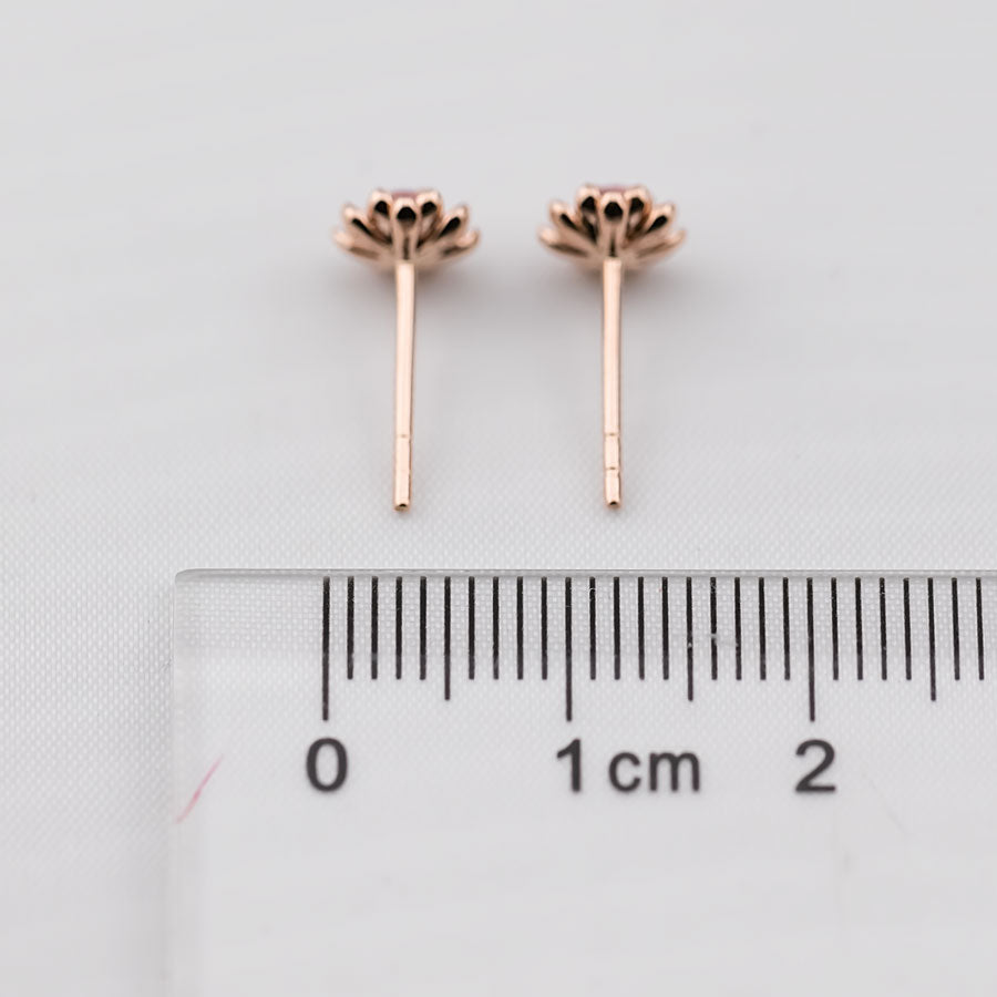 Peony Flower Stud Earrings with Pink Sapphire 14K Rose Gold