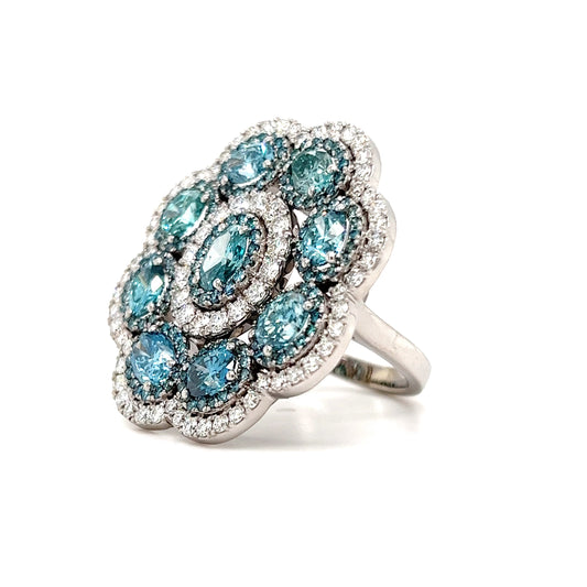 Floral Blue Diamond Ring
