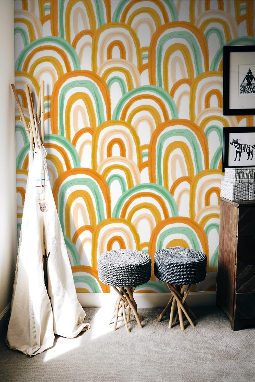 Rainbow Wallpaper, green & orange