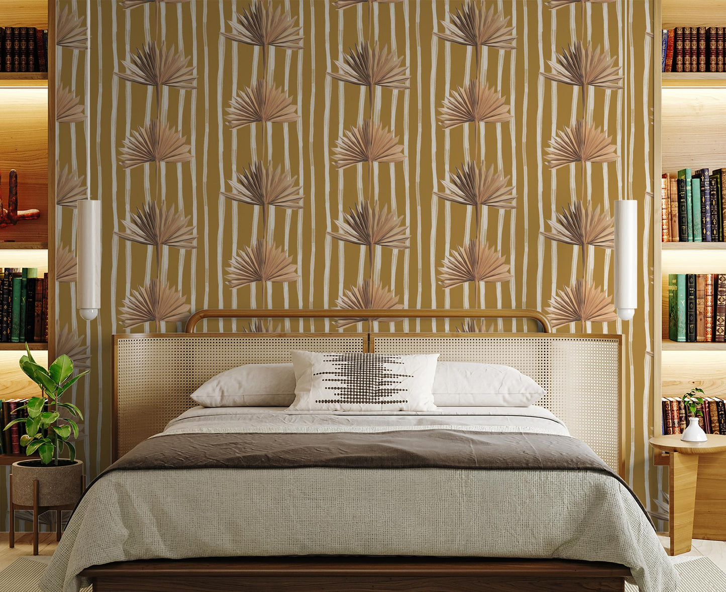 Stripey Palm Wallpaper, mustard