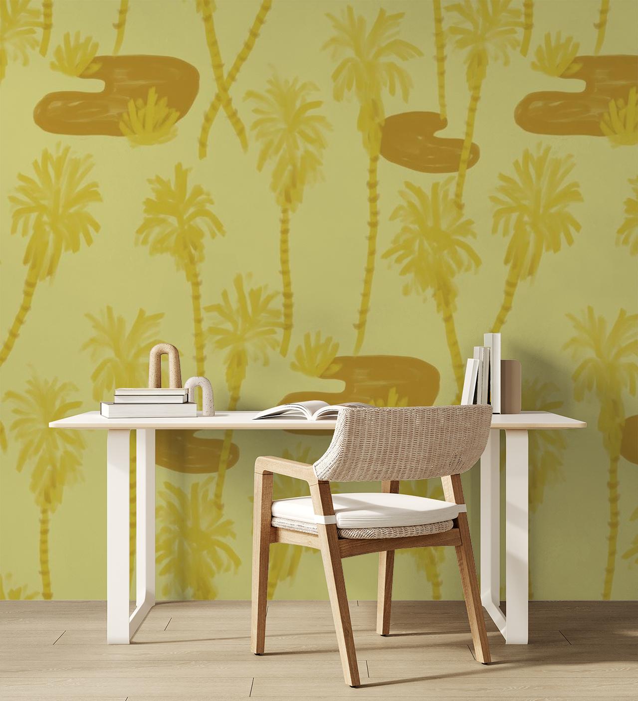 Palm Oasis Wallpaper, lemon yellow