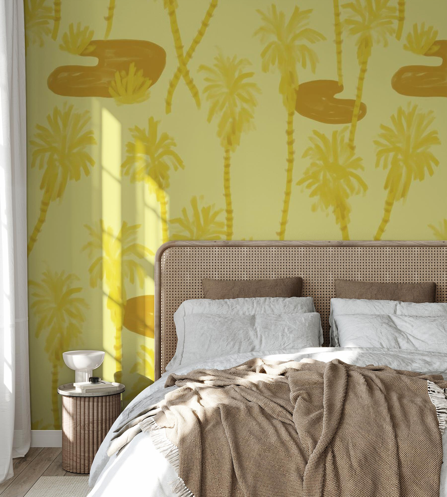 Palm Oasis Wallpaper, lemon yellow