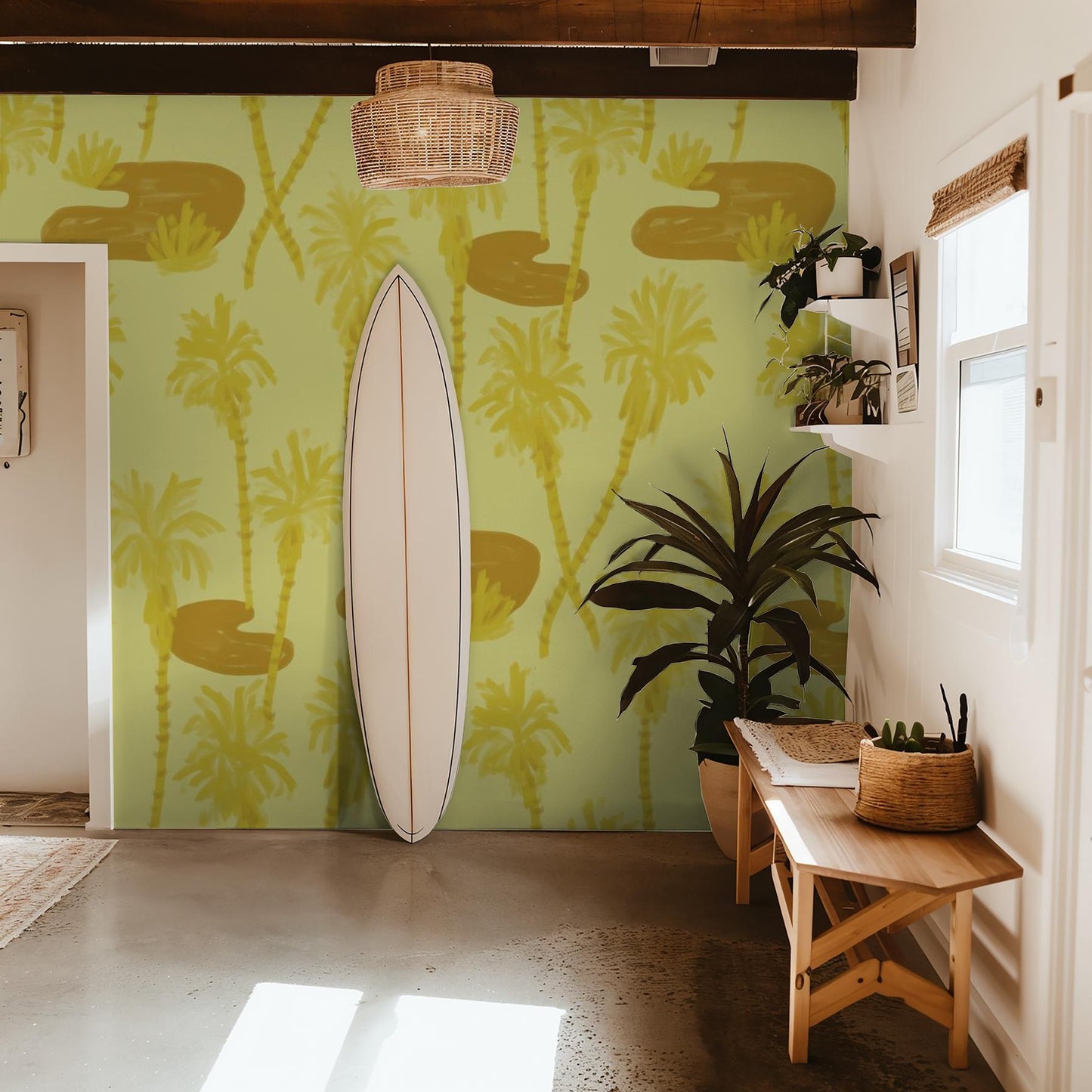 Palm Oasis Wallpaper, lemon yellow