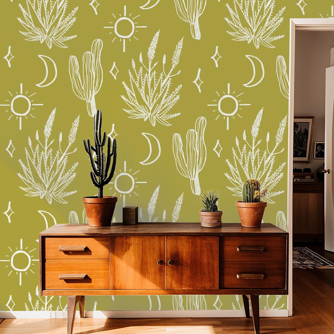 Desert Sky Wallpaper, large pattern, chartreuse