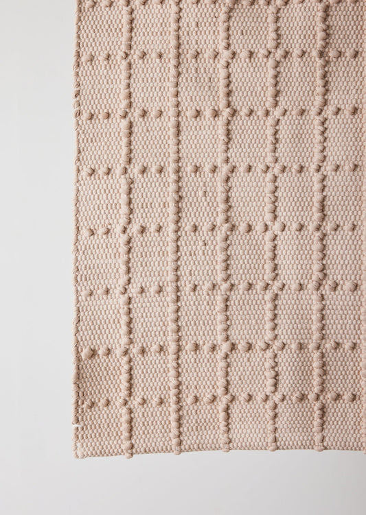 Blush Pink Plaid Hand-Loomed Cotton Bobble Mat