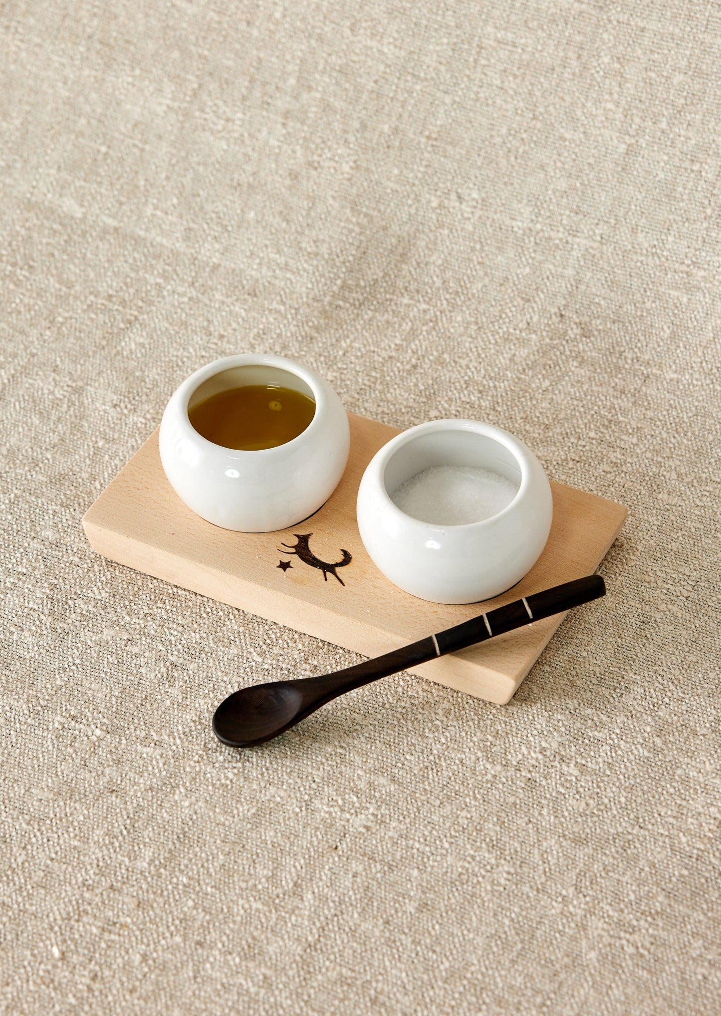 Dipping & Spice Wooden and Ceramic Bowl Pair