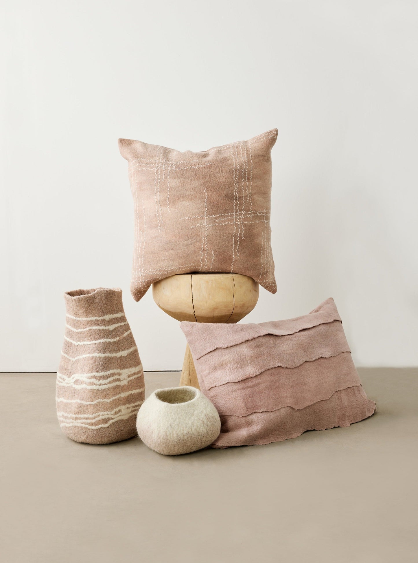 Linear Dusty Rose Hand-Felted Merino Wool Throw Pillow