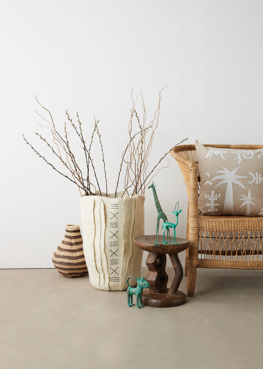 Zulu Hand-Felted Ivory Wool Floor Vase