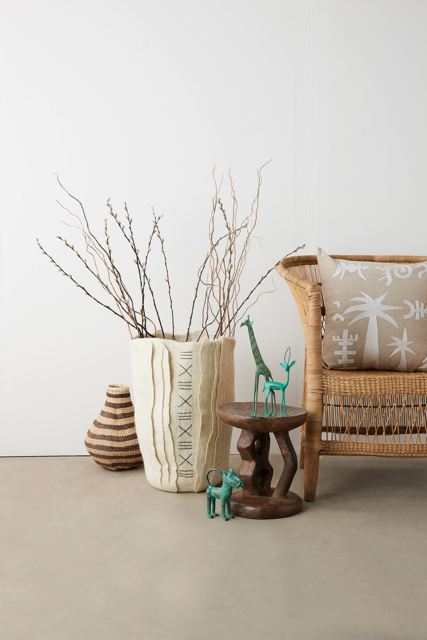 Keiskamma Natural White Linen & Silk Embroidered Throw Pillow