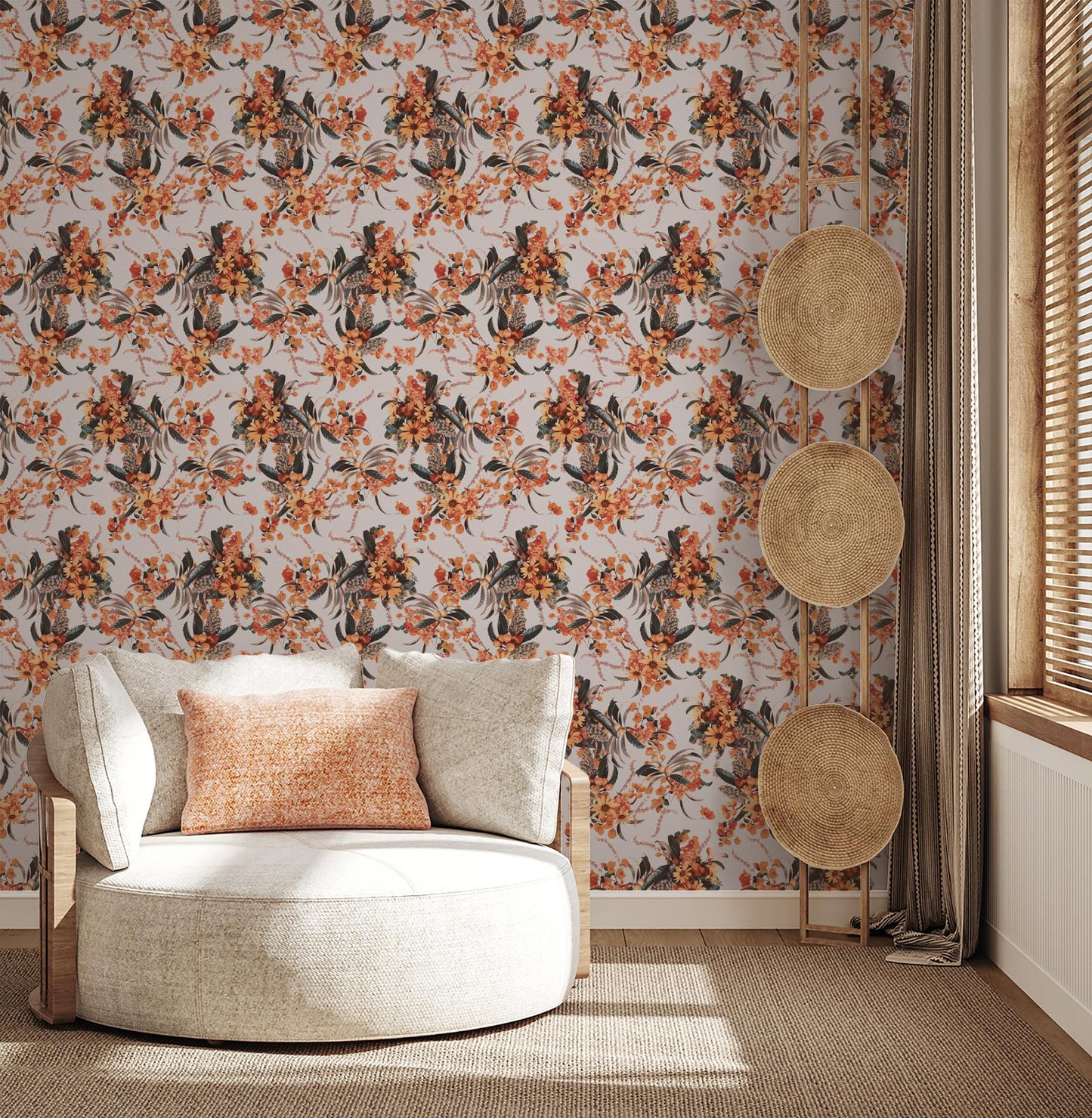 Springtime Wallpaper, off-white & orange