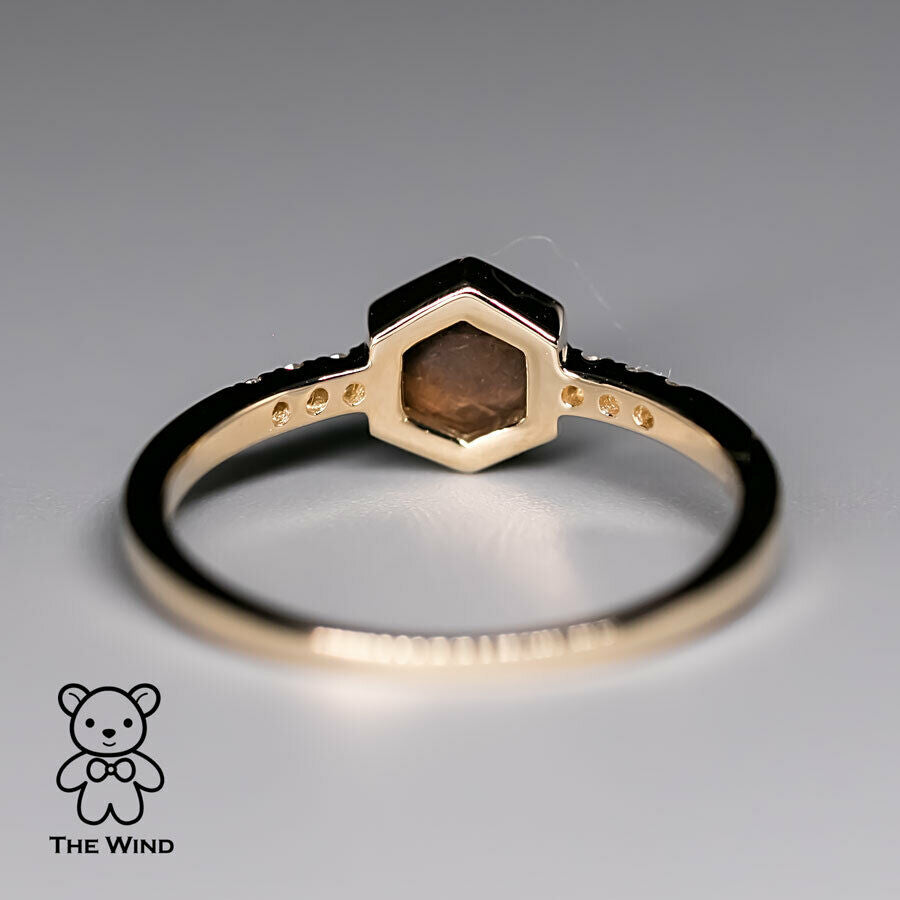 Geometric Design Hexagon Australian Doublet Opal & Diamond Ring 14K Yellow Gold