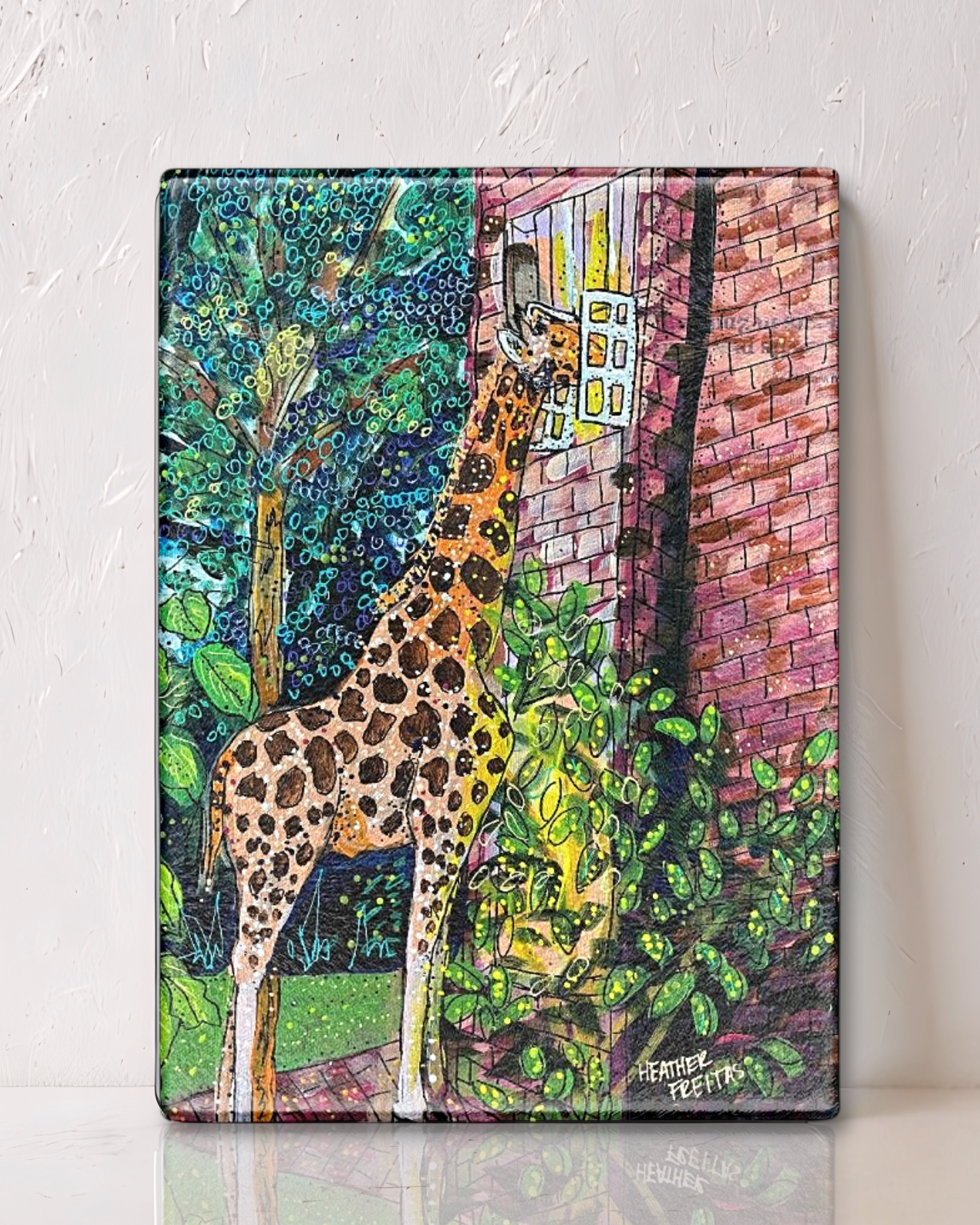 Twilight Snack Giraffe Glass Cutting Board Trivet