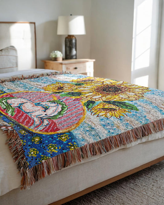 Dawn To Dusk Unicorn Sunflower Vase Woven Blanket