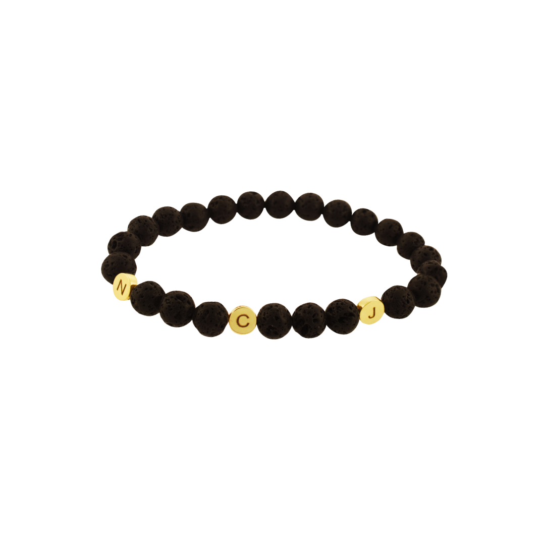 Volcanic stone bracelet with interlocking chips in 18K yellow gold, with personalized engraving.; CHP-27316