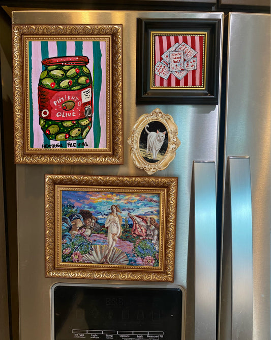 White Cat Framed Magnet ( Small )