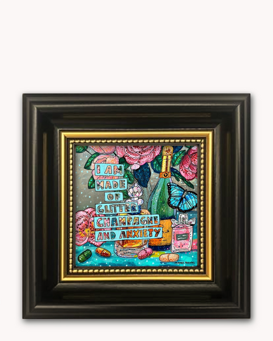 Glitter, Champagne & Anxiety Framed Magnet ( Medium )