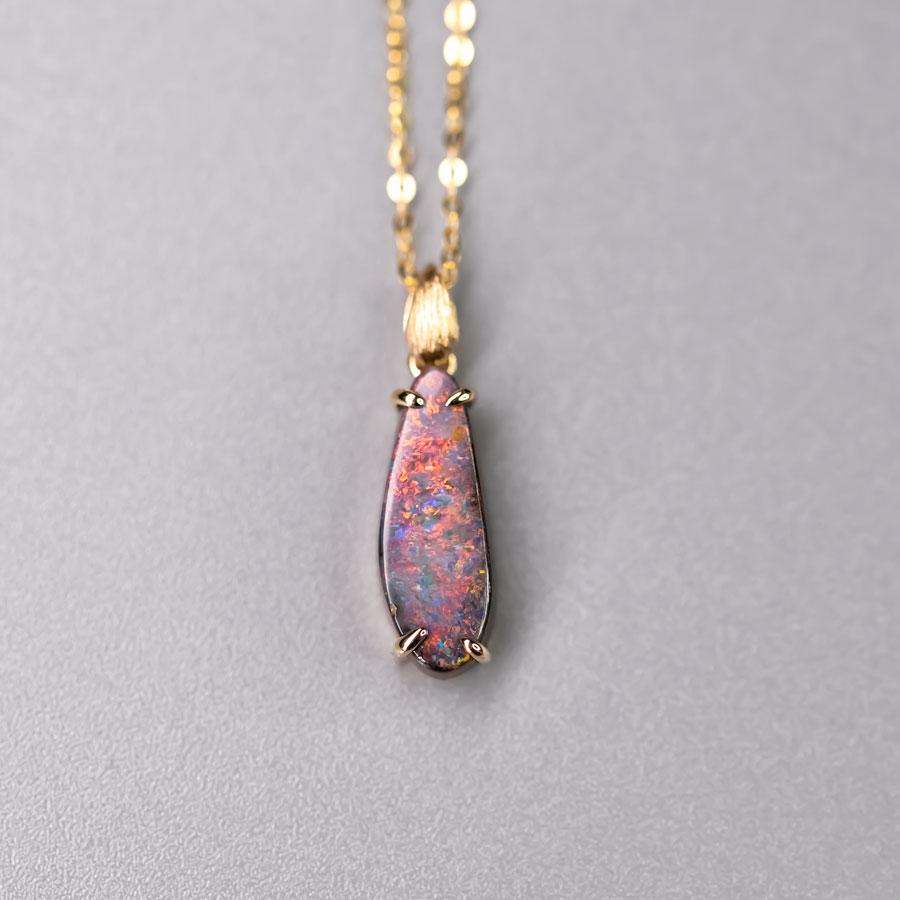 Minimalist Australian Boulder Opal Necklace Pendant 18K Yellow Gold