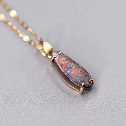 Minimalist Australian Boulder Opal Necklace Pendant 18K Yellow Gold