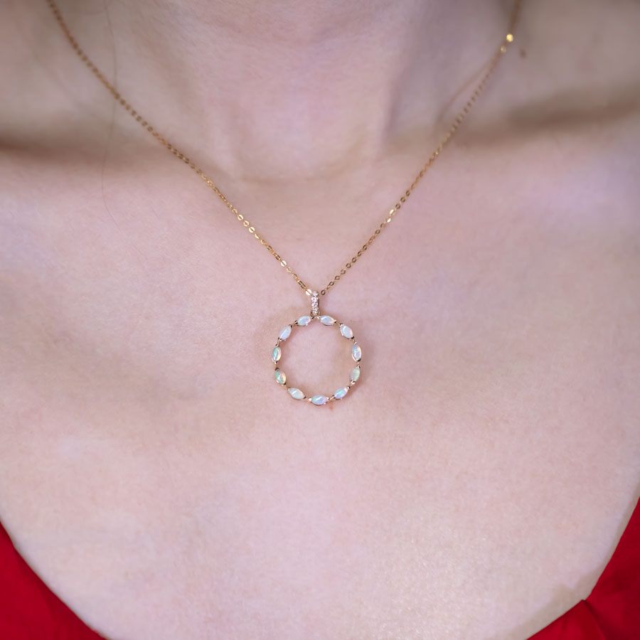 Elegant Australian Solid Opal Diamond Necklace 18k Yellow Gold