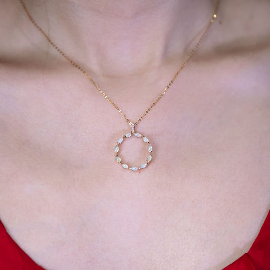 Elegant Australian Solid Opal Diamond Necklace 18k Yellow Gold