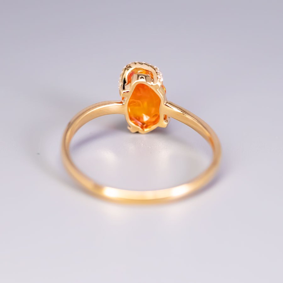 Ribbon Wrap Fire Opal Diamond Engagement Wedding Ring 18K Yellow Gold