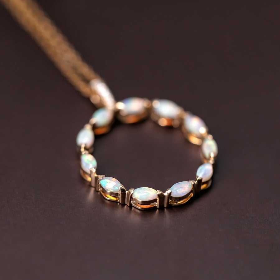 Elegant Australian Solid Opal Diamond Necklace 18k Yellow Gold