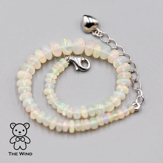 Natural Ethiopian Opal Beaded Bracelet 925 Sterling Silver