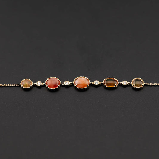 Beautiful Mexican Fire Opal Diamond Bracelet in 18K Yellow Gold
