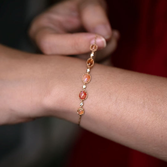Beautiful Mexican Fire Opal Diamond Bracelet in 18K Yellow Gold
