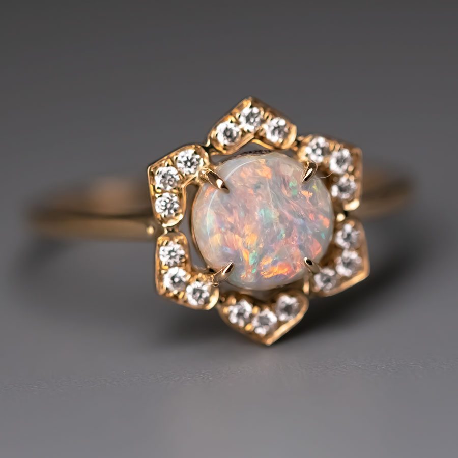 In My Heart - Boulder Opal Diamond Engagement Ring 18K Yellow Gold
