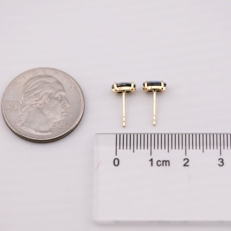 Dainty Marquise-Cut Australian Doublet Opal Stud Earrings 18K Yellow Gold