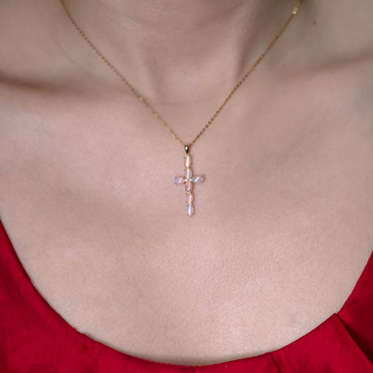 Australian Solid Opal Cross Pendant Necklace 18K Yellow Gold