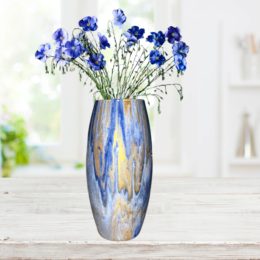 Made to order! Abstract Elegant Glass Vase with Pouring Paint Design