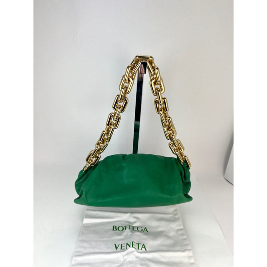 Bottega Veneta Green Chain Leather Pouch Bag Clutch