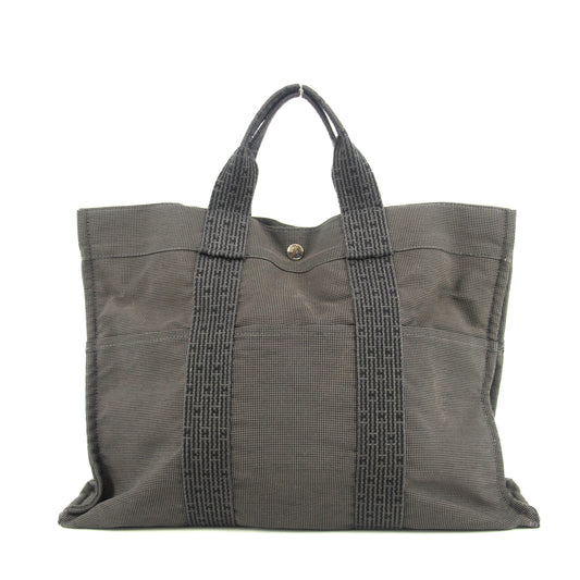 Hermes Herline MM Grey Canvas Tote Bag #4781
