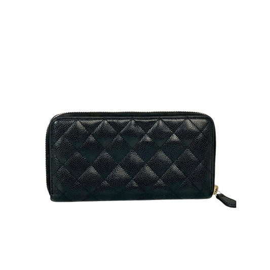 Chanel Caviar Quilted Large Gusset Zip Around Black Wallet