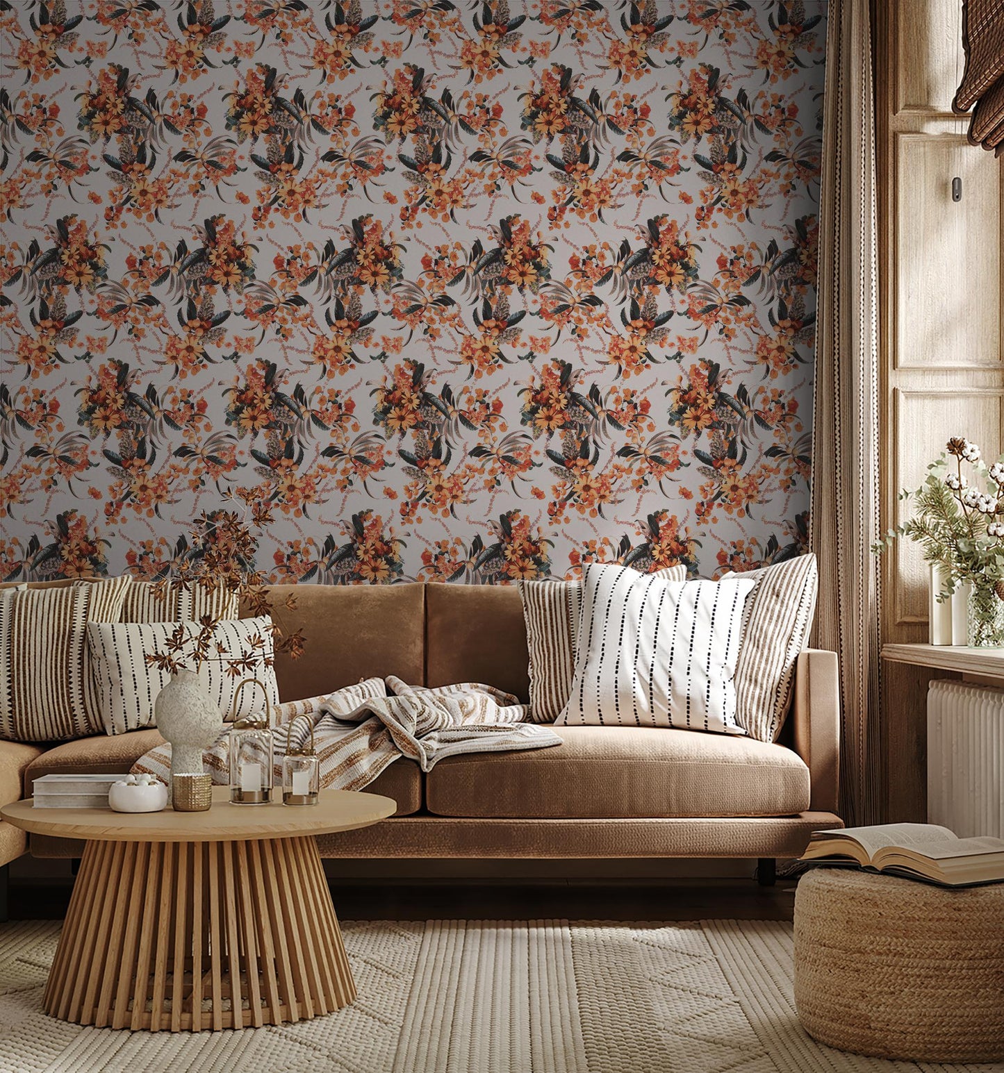 Springtime Wallpaper, off-white & orange