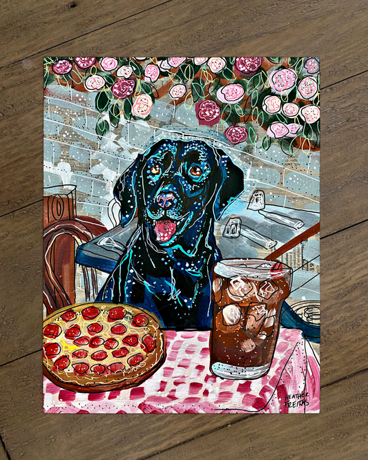 Black Labrador At Pizza Restaurant Print