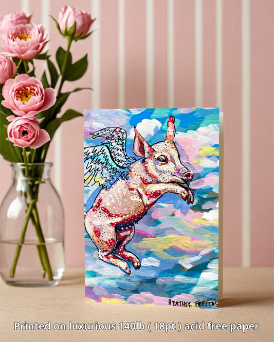 Pastel Flying Pig - Greeting Card / Fine Art Print