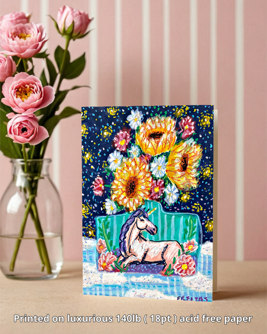 Dusk To Daylight Unicorn Vase - Greeting Card / Fine Art Print