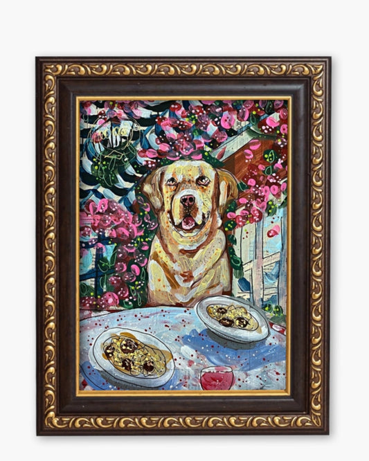 Yellow Labrador Dining Fine Art Magnet ( Large )