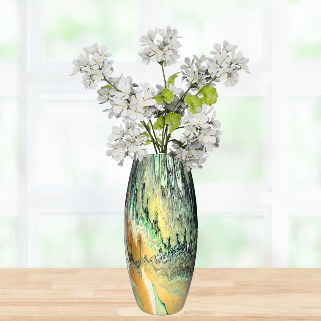 Made to order! Abstract Elegant Glass Vase with Pouring Paint Design