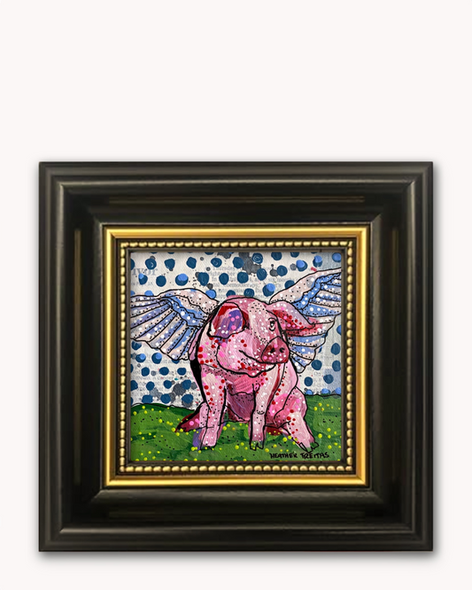 Polka Dot Flying Pig Framed Magnet ( Medium )