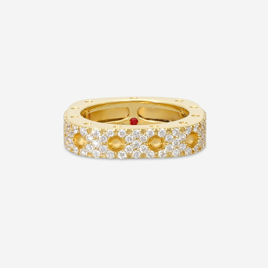 Roberto Coin Pois Moi 18K Yellow Gold Diamond 1-Row Square Band Ring Sz. 6 888703AY60X0