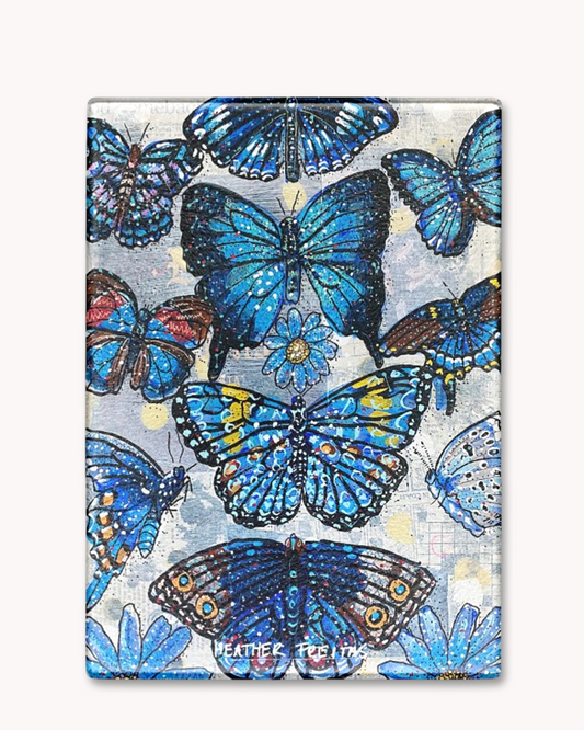 Specimen Blue Butterflies Glass Cutting Board Trivet